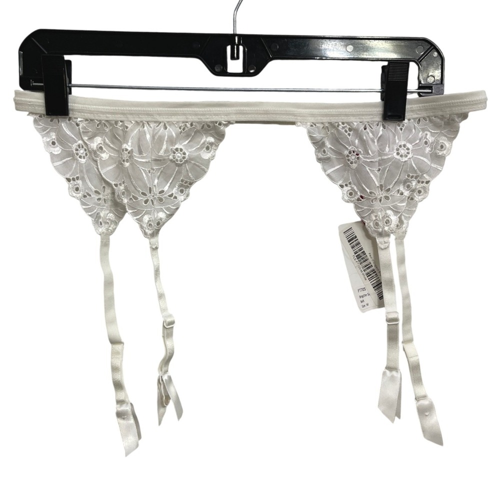 NWT Fleur of England Brigitte Suspender Belt White Lace Garter Belt Size M